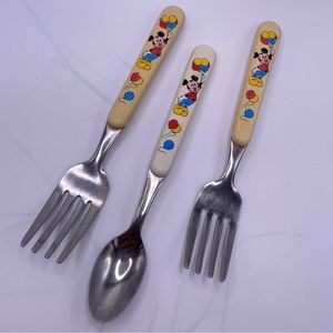 Vintage Disney MICKEY MOUSE Balloons Kids Youth Cutlery Spoon Forks - Lot Of 3